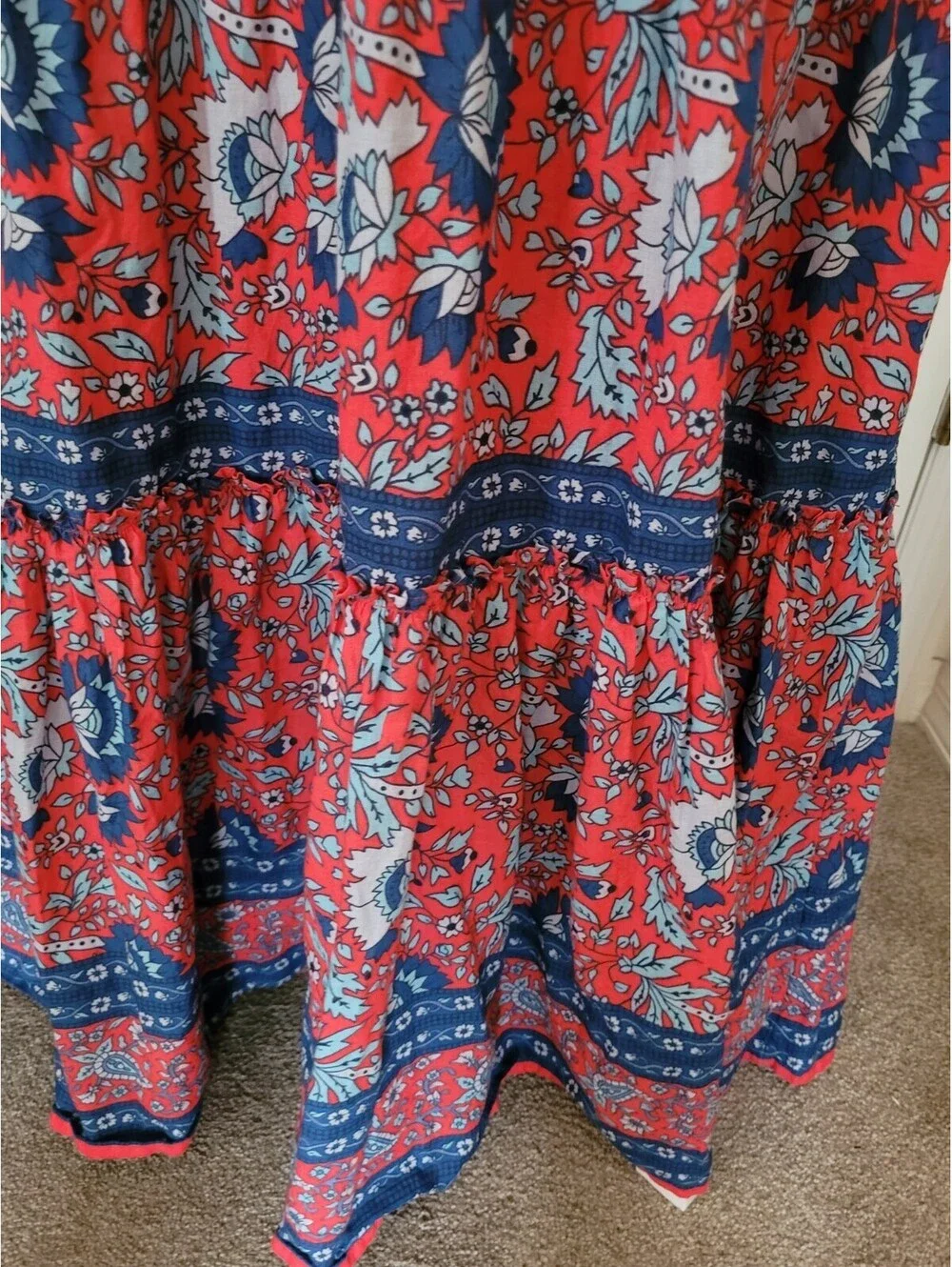 Natural Life Isabella Red Blue Floral Tiered Maxi Dress Sz Med Boho NWOT - Picture 4 of 9